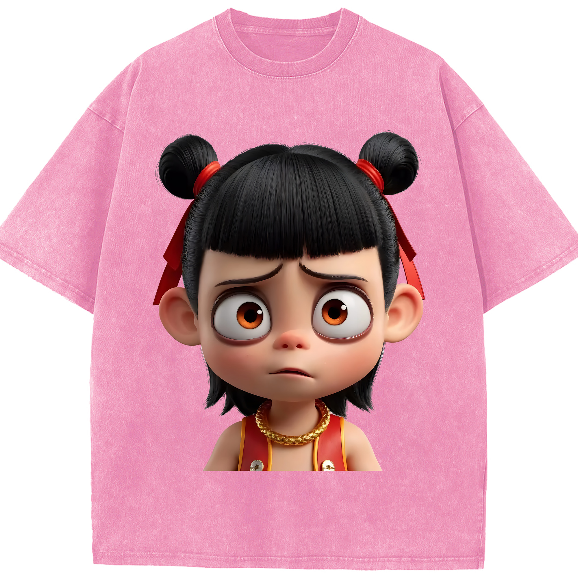 （画像用） Ne Zha 2 ナタ 魔童の大暴れ 綿100% ヴィンテージ風 半袖Tシャツ（フロントプリント）